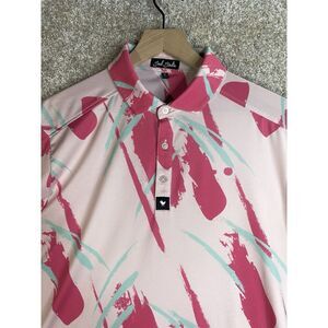 Bad Birdie Shirt Men's M Pink Geometric Golf Polo Performance  Embroidered